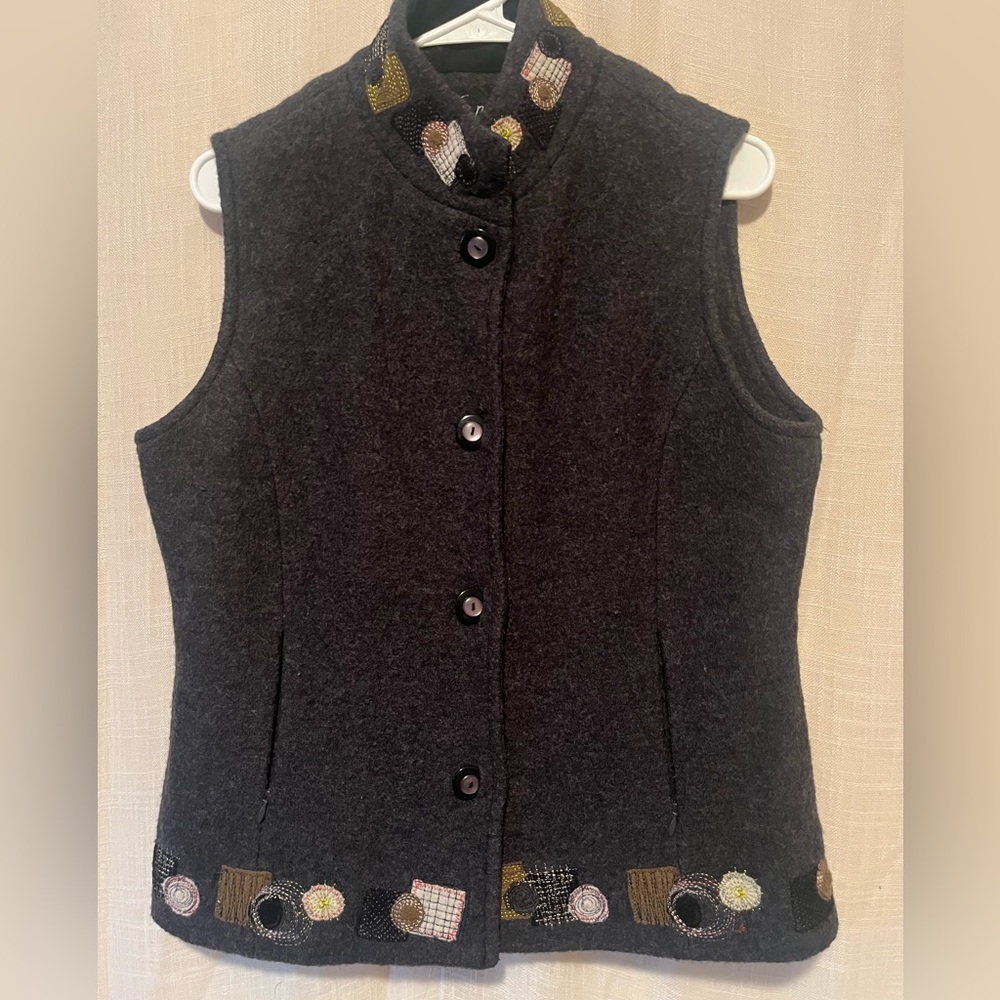 IceLander Designs Wool Vest Artisan Embroidered Boiled Wool Icelandic